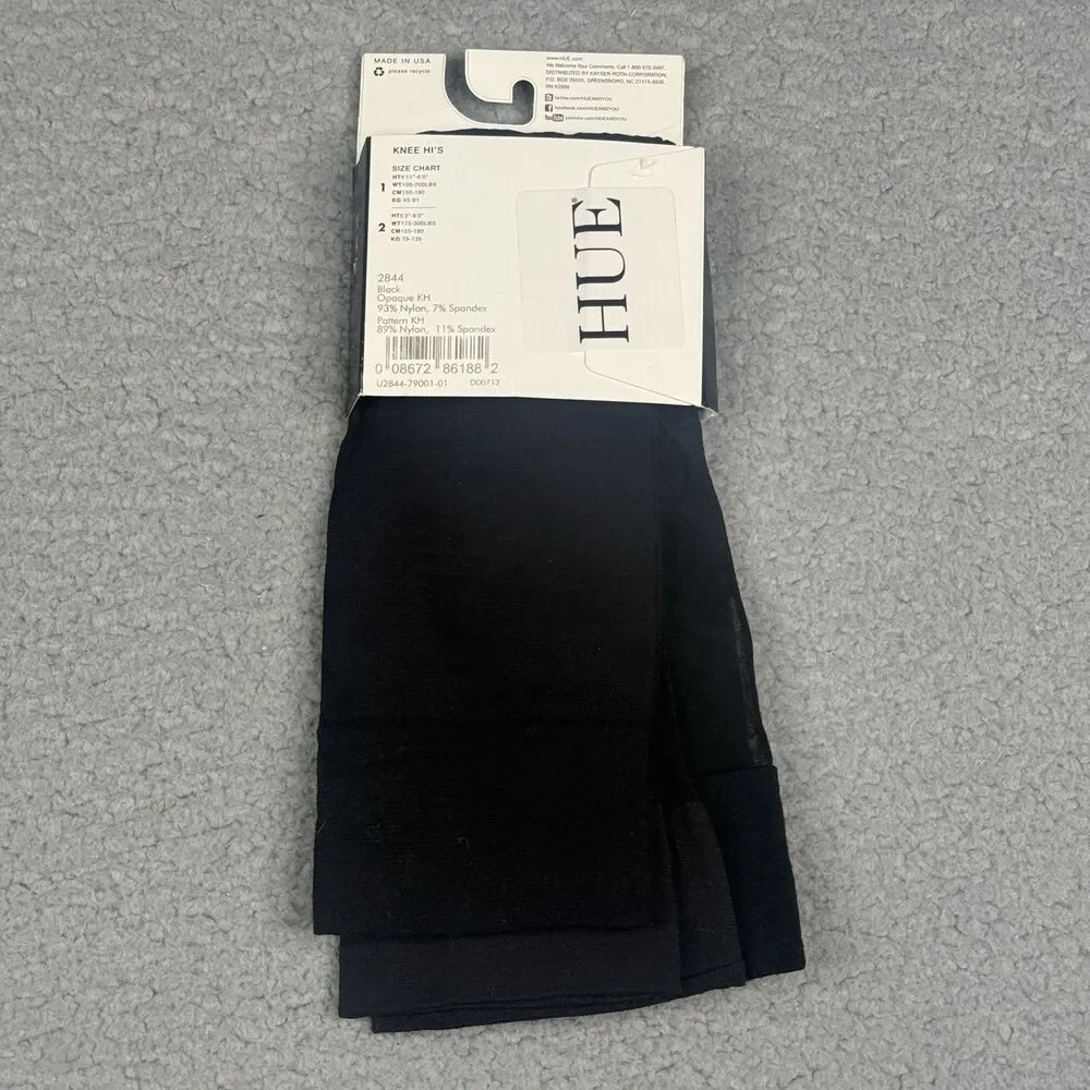 HUE Knee High Socks Women Size 1 Black Opaque 3-Pair Pack Goth Dark Academia NIP